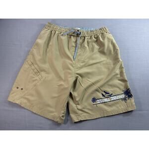 Rusta Waves Men’s XL Swim Trunks Board Shorts Tan Drawstring Lined Beach Surf